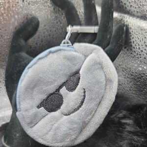 Gray Plush Emoji Coin Purse Keychain - Sunglasses Smile